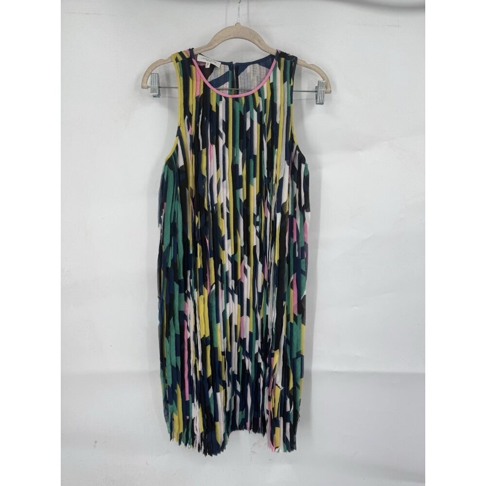 Lafayette 148 Pleated Artsy Mini Shift Dress Women XS Colorful Preppy Feminine